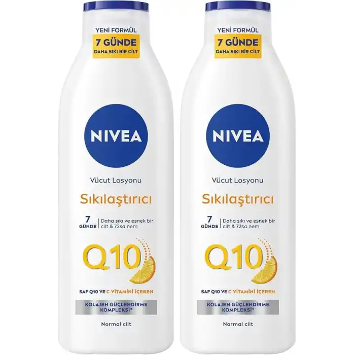 NIVEA Q10 Sıkılaştırıcı Vücut Losyonu 250 ml,72 Saat Nemlendirici,7 Günde Sıkılaşma,Esnek Cilt,C Vitamini,Kolajen,Normal Ciltler İçin (2 paketi)