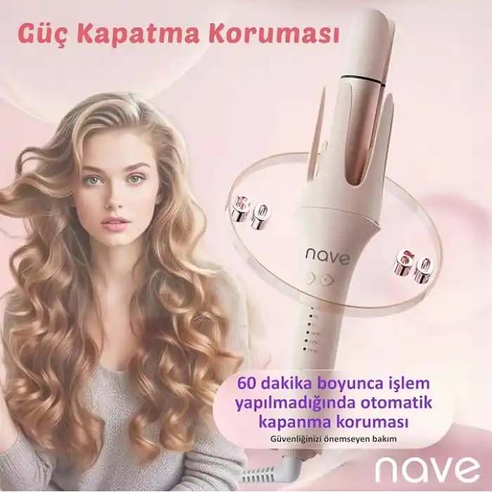 Nave 4 in 1 Saç Maşası Seti, Seramik Kaplama, Otomatik Kapanma, 3 Sıcaklık Seviyesi, 360° Dönen Kablo, Pembe