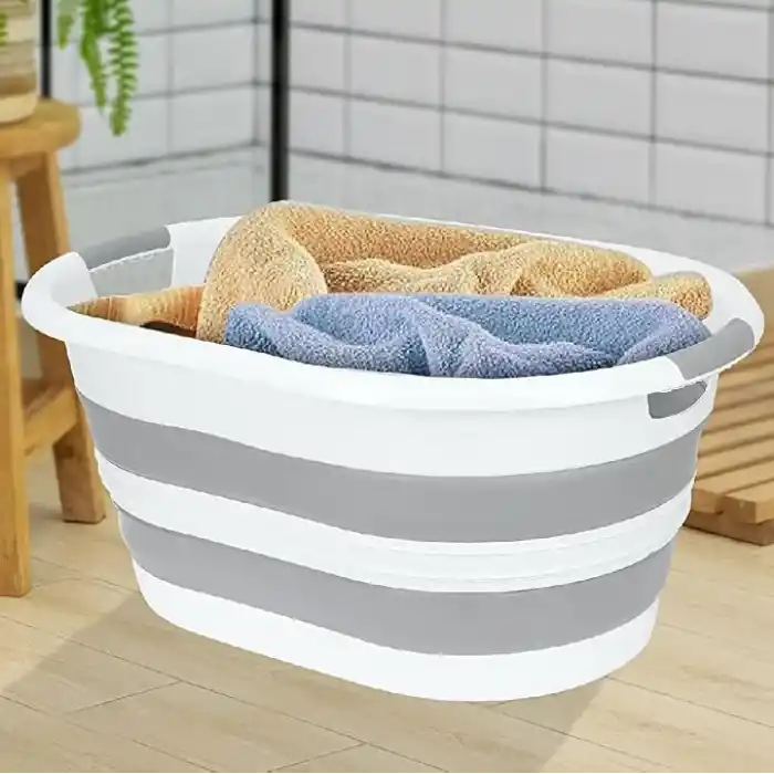 Coverest 38 Litre Katlanabilir Silikon Çamaşır Sepeti Akordiyon Katlanır Sele Yer Kaplamayan Taşınabilir Ergonomik Kulplu Dayanıklı ve Hafif Depolama Sepeti Banyo ve Ev Kullanımı Kirli Sepeti