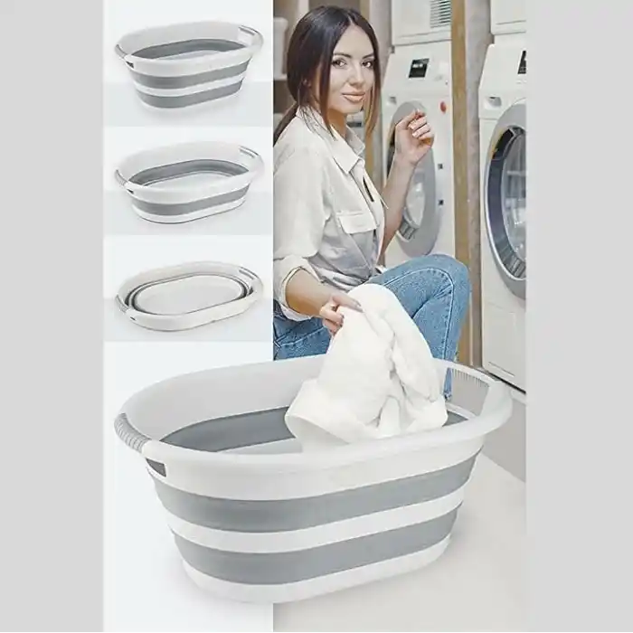 Coverest 38 Litre Katlanabilir Silikon Çamaşır Sepeti Akordiyon Katlanır Sele Yer Kaplamayan Taşınabilir Ergonomik Kulplu Dayanıklı ve Hafif Depolama Sepeti Banyo ve Ev Kullanımı Kirli Sepeti