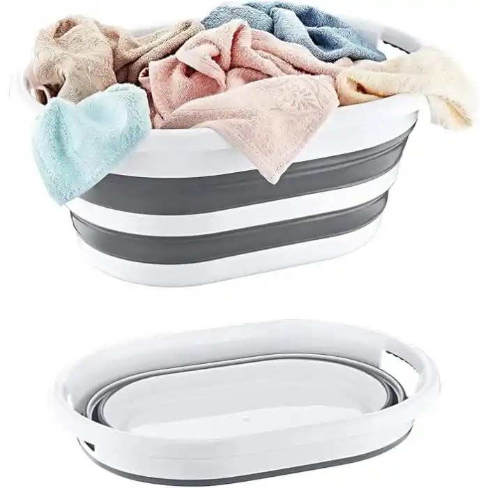 Coverest 38 Litre Katlanabilir Silikon Çamaşır Sepeti Akordiyon Katlanır Sele Yer Kaplamayan Taşınabilir Ergonomik Kulplu Dayanıklı ve Hafif Depolama Sepeti Banyo ve Ev Kullanımı Kirli Sepeti