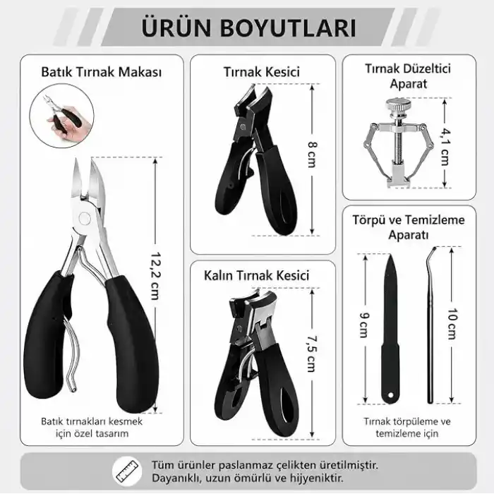 Valkyrie 6 Parça Batık Tırnak Makası Seti Profesyonel Pedikür Manikür Bakım Seti B5pp