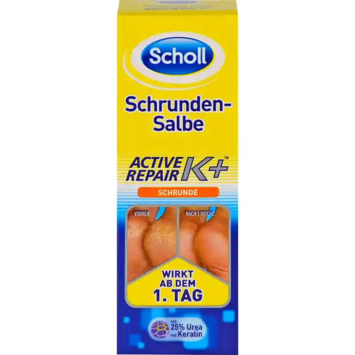 Scholl Schrundensalbe Aktif Onarım K +, kaba, kuru ve çatlak topuklarda cilt hasarına karşı -% 25 üre ve keratin ile - 1 x 60ml ayak kremi