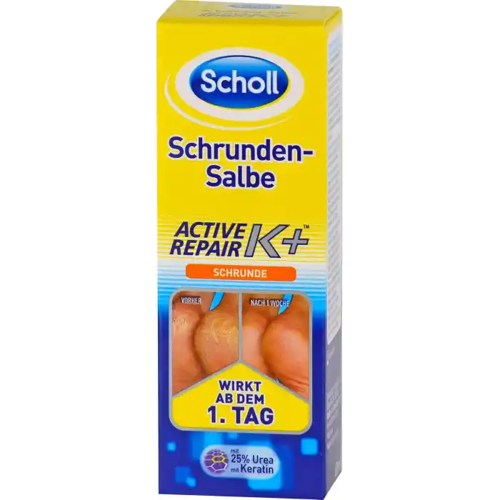 Scholl Schrundensalbe Aktif Onarım K +, kaba, kuru ve çatlak topuklarda cilt hasarına karşı -% 25 üre ve keratin ile - 1 x 60ml ayak kremi