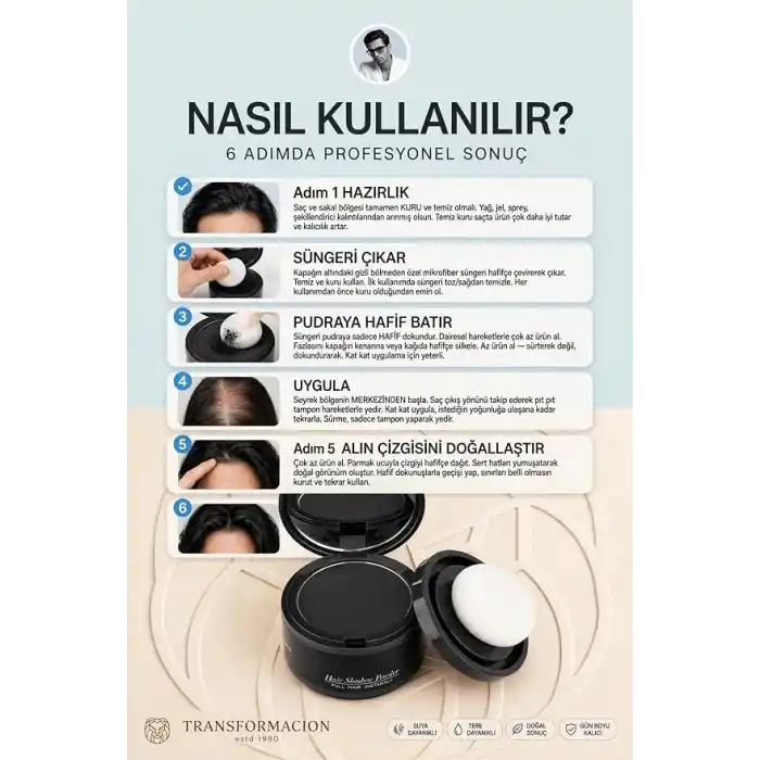 Transformacion SİYAH Saç Sakal Kapatıcı KREM Pudra Seyreklik Giderici Dolgunlaştırıcı Hair Touch Up 723608