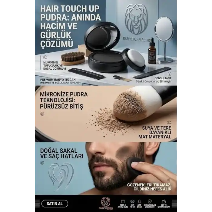 Transformacion SİYAH Saç Sakal Kapatıcı KREM Pudra Seyreklik Giderici Dolgunlaştırıcı Hair Touch Up 723608