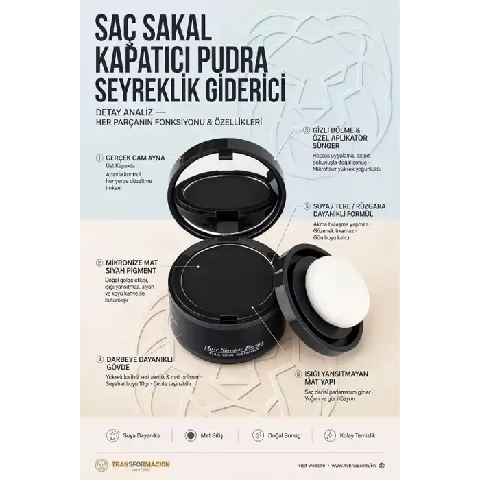 Transformacion SİYAH Saç Sakal Kapatıcı KREM Pudra Seyreklik Giderici Dolgunlaştırıcı Hair Touch Up 723608