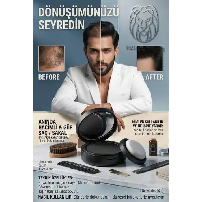 Transformacion SİYAH Saç Sakal Kapatıcı KREM Pudra Seyreklik Giderici Dolgunlaştırıcı Hair Touch Up 723608