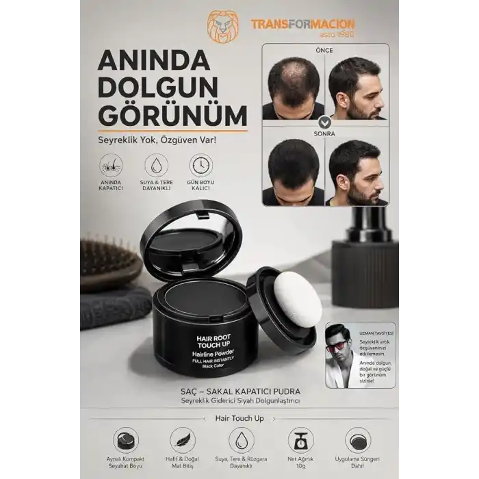 Transformacion SİYAH Saç Sakal Kapatıcı KREM Pudra Seyreklik Giderici Dolgunlaştırıcı Hair Touch Up 723608