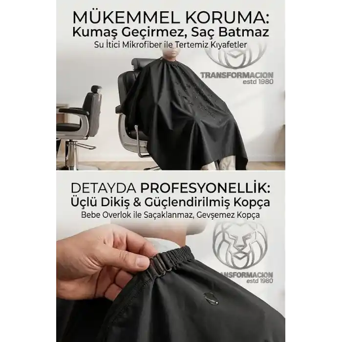 Transformacion Profesyonel 160x140 cm Kuaför Berber Saç Kesim Önlüğü Penuarı Güçlendirilmiş Kopçalı Su Geçirmez 723622
