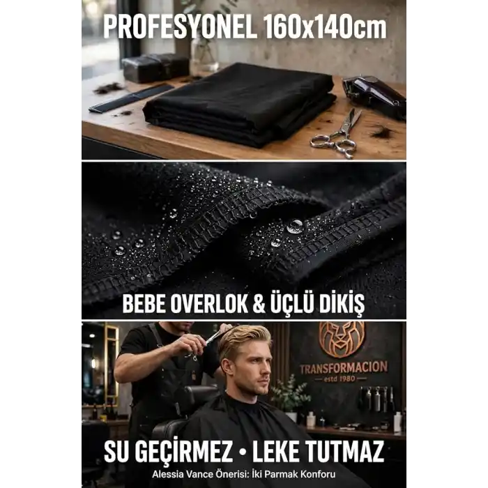 Transformacion Profesyonel 160x140 cm Kuaför Berber Saç Kesim Önlüğü Penuarı Güçlendirilmiş Kopçalı Su Geçirmez 723622