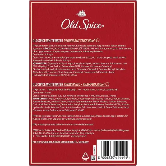 Old Spice Whitewater Erkek Hediye Seti: Stick Deodorant ve Duş Jeli