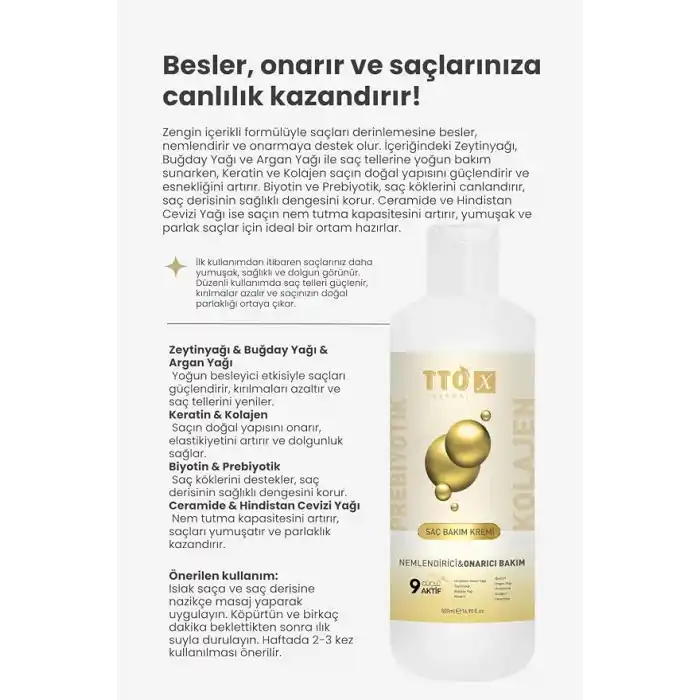 TTO X Nemlendirici ve Onarıcı Saç Kremi Kolajen ve Prebiyotik