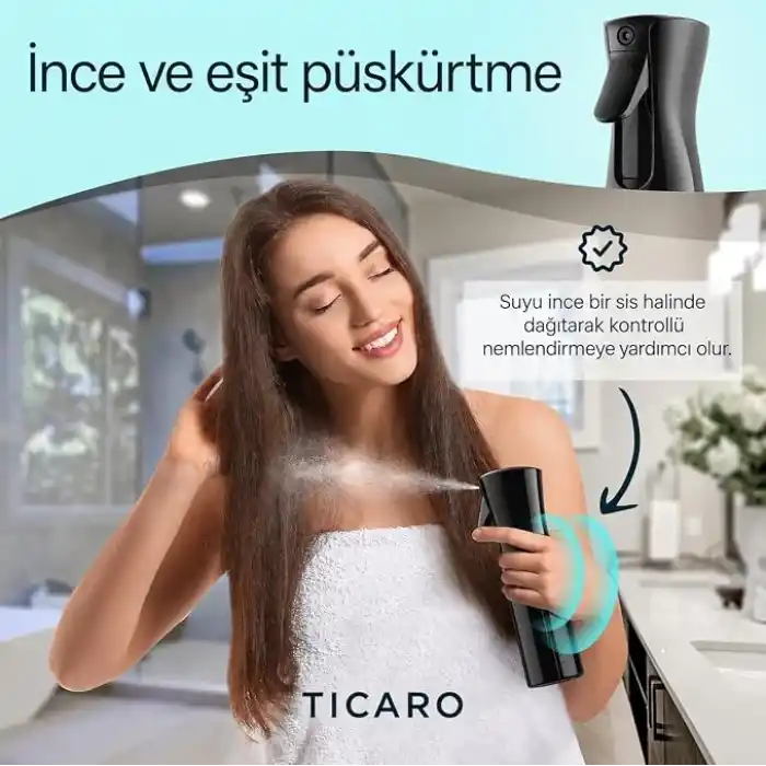300 ml Sürekli Püskürtmeli Sprey Şişesi, Yeniden Doldurulabilir Boş Su Şişesi, Siyah