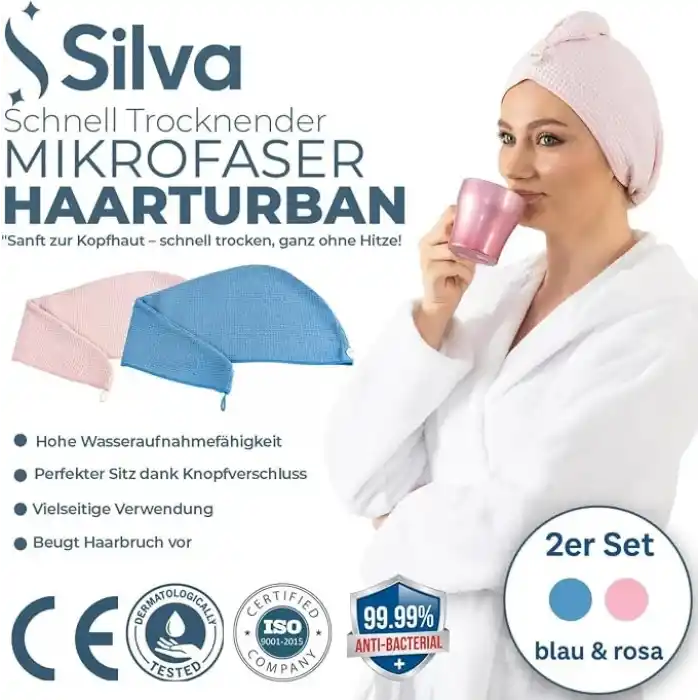 Silva Ultrafiber Saç Bonesi 24 x 67 cm - Hızlı Kurutan Saç Havlusu Türban, Elastik Halka ve Düğmeli, Elektriklenmeyi Azaltır, Uzun Saçlar İçin, Antibakteriyel, Pembe