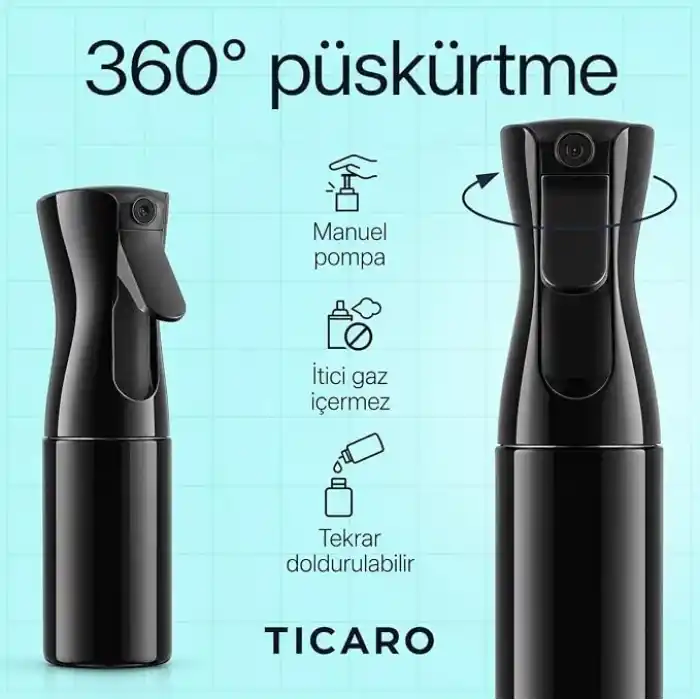300 ml Sürekli Püskürtmeli Sprey Şişesi, Yeniden Doldurulabilir Boş Su Şişesi, Siyah