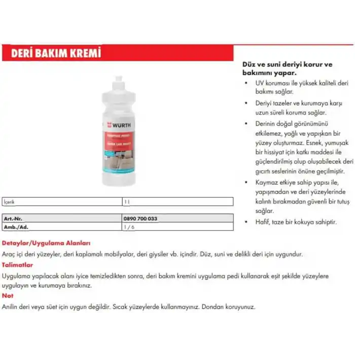 WÜRTH DERİ BESLEYİCİ BAKIM KREMİ 500ML