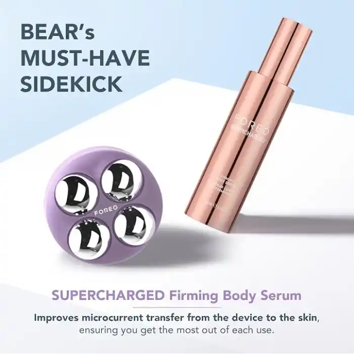 FOREO BEAR 2 body Gelişmiş Mikro Akımlı Vücut Masaj Aleti + İletken SUPERCHARGED Sıkılaştırıcı Vücut Serumu - Selülit Masajı ve Lenfatik Drenaj - Sıkı, Kontur ve Pürüzsüz - Vücut Masajı
