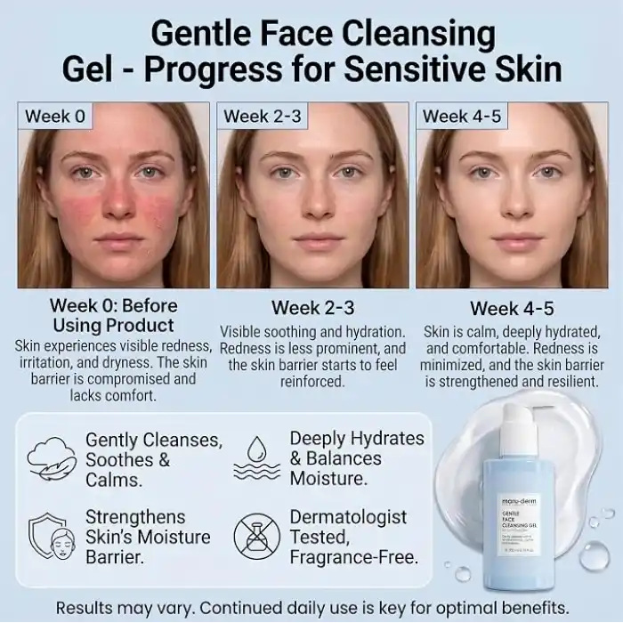 Maruderm Hassas ve Atopiye Eğilimli Ciltler İçin Yüz Temizleme Jeli – Nazik Arındırıcı Nem Destekli Temizleyici, Papatya & Aloe Vera ile, 200 ML