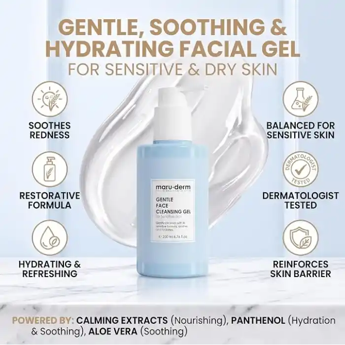 Maruderm Hassas ve Atopiye Eğilimli Ciltler İçin Yüz Temizleme Jeli – Nazik Arındırıcı Nem Destekli Temizleyici, Papatya & Aloe Vera ile, 200 ML