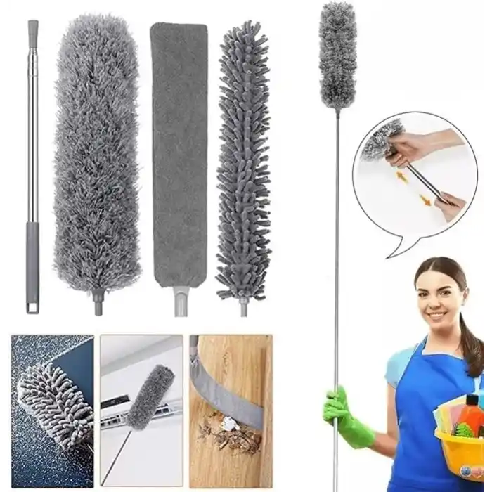 Orret Home Teleskopik 3lü Mop Toz Alma Püskülü Çok Fonksiyonlu Temizlik Seti,Boşluk Ve Tavan Temizliği İçin Uzayabilir Toz Alma Seti