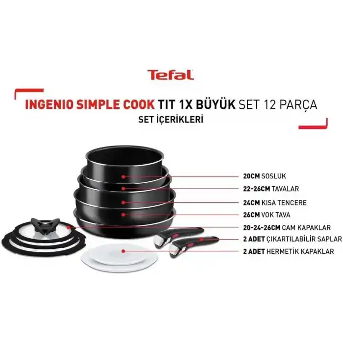 Tefal Ingenio SimpleCook 1X Büyük Tava Tencere Seti - 12 Parça