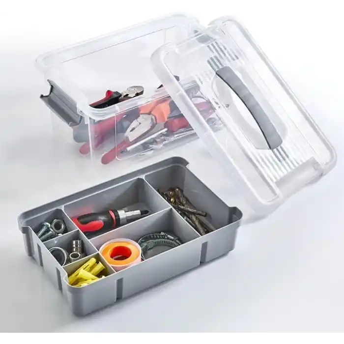 Orret Home Bölmeli ve Katlı Plastik Organizer Makyaj Düzenleyici – Kilitli Takım Sandığı Organizer Kutu, Taşıma Kulplu Çok Amaçlı Düzenleyici, Katlı Saklama Kutusu (ASORTİ RENK) (9 Litre)