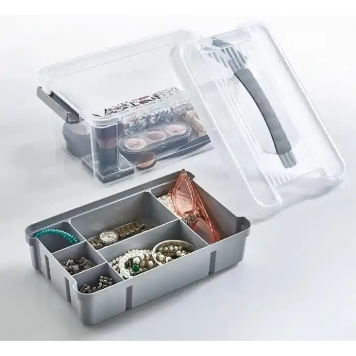 Orret Home Bölmeli ve Katlı Plastik Organizer Makyaj Düzenleyici – Kilitli Takım Sandığı Organizer Kutu, Taşıma Kulplu Çok Amaçlı Düzenleyici, Katlı Saklama Kutusu (ASORTİ RENK) (9 Litre)