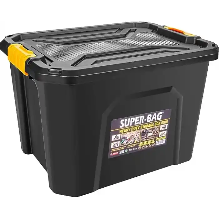 Super Bag 42 L Kapaklı Saklama Kutusu, Ağır Hizmet Plastik Depolama Kutusu, Çok Amaçlı Eşya Düzenleme ve Saklama Kabı, İstiflenebilir Dayanıklı Kutu, Ev Garaj Depo Kullanımı, ASR-4037