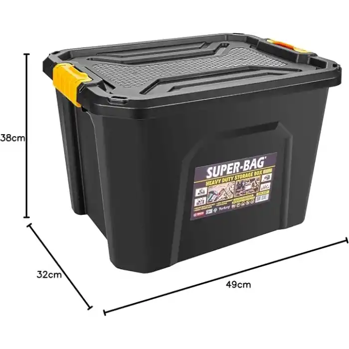 Super Bag 42 L Kapaklı Saklama Kutusu, Ağır Hizmet Plastik Depolama Kutusu, Çok Amaçlı Eşya Düzenleme ve Saklama Kabı, İstiflenebilir Dayanıklı Kutu, Ev Garaj Depo Kullanımı, ASR-4037
