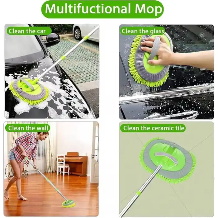 Mayaglory Alüminyum Gövdeli Teleskopik Araç Yıkama Mopu Uzayabilir Saplı Mikrofiber Mop, Yedek Bezli, Çıkarılabilir Başlık, Araba Fırçası,Oto Fırça, Çizmez Kırılmaz (Araba Yıkama Fırcası (OtoMop))