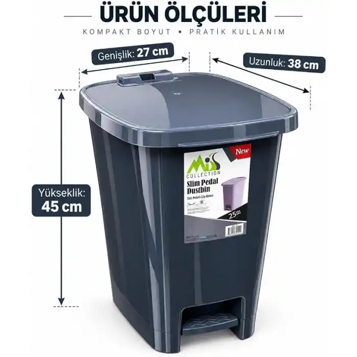 Miss Collection Lüx Serisi Pedallı 25 Litre Çöp Kovası Antrasit