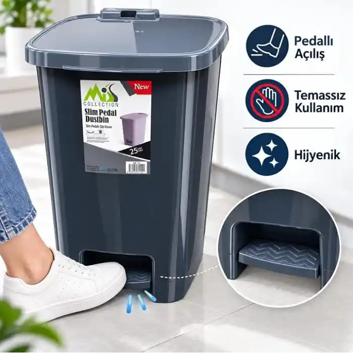 Miss Collection Lüx Serisi Pedallı 25 Litre Çöp Kovası Antrasit