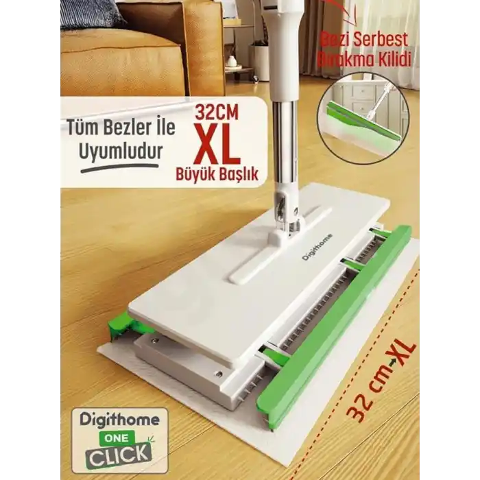 Digithome One Click Akıllı Mop Paleti XL 32cm Tembel Mop El Değmeden Islak Havlu Ve Bez Kullan At Otomatik DGT-101