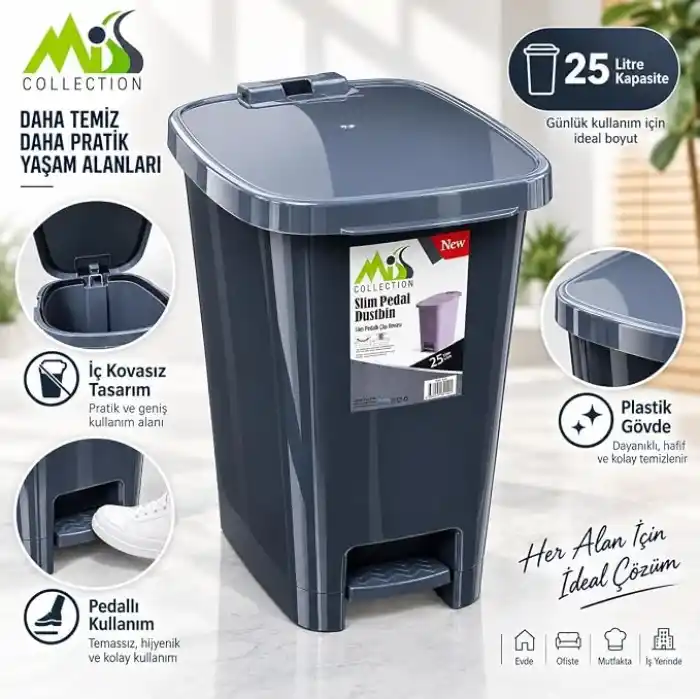 Miss Collection Lüx Serisi Pedallı 25 Litre Çöp Kovası Antrasit