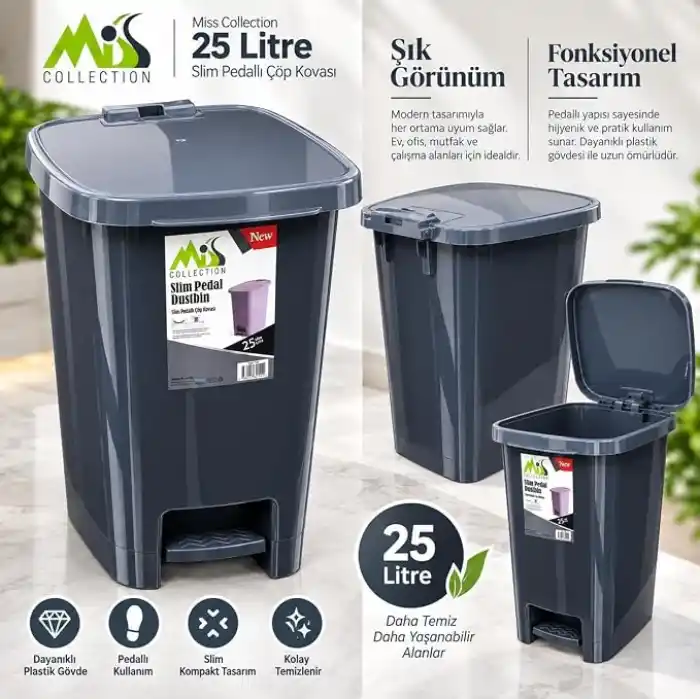 Miss Collection Lüx Serisi Pedallı 25 Litre Çöp Kovası Antrasit