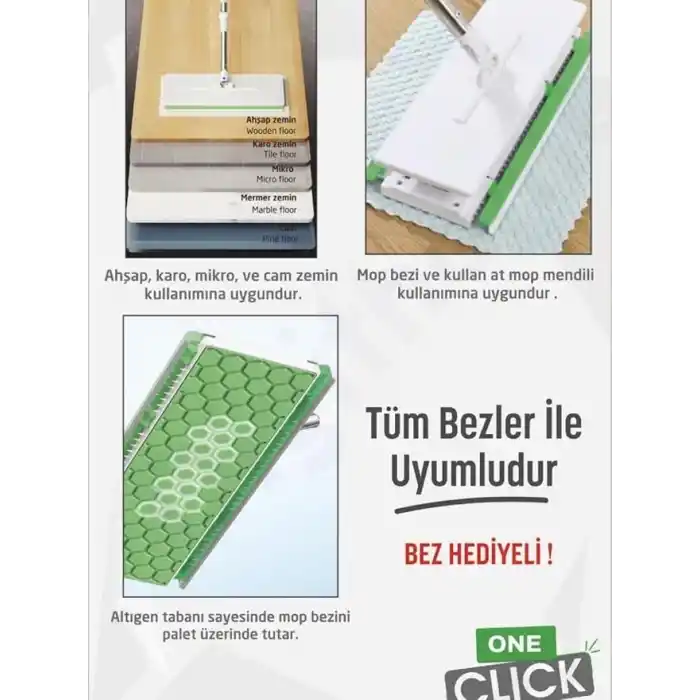 Digithome One Click Akıllı Mop Paleti XL 32cm Tembel Mop El Değmeden Islak Havlu Ve Bez Kullan At Otomatik DGT-101
