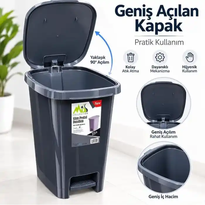Miss Collection Lüx Serisi Pedallı 25 Litre Çöp Kovası Antrasit