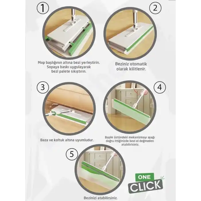 Digithome One Click Akıllı Mop Paleti XL 32cm Tembel Mop El Değmeden Islak Havlu Ve Bez Kullan At Otomatik DGT-101