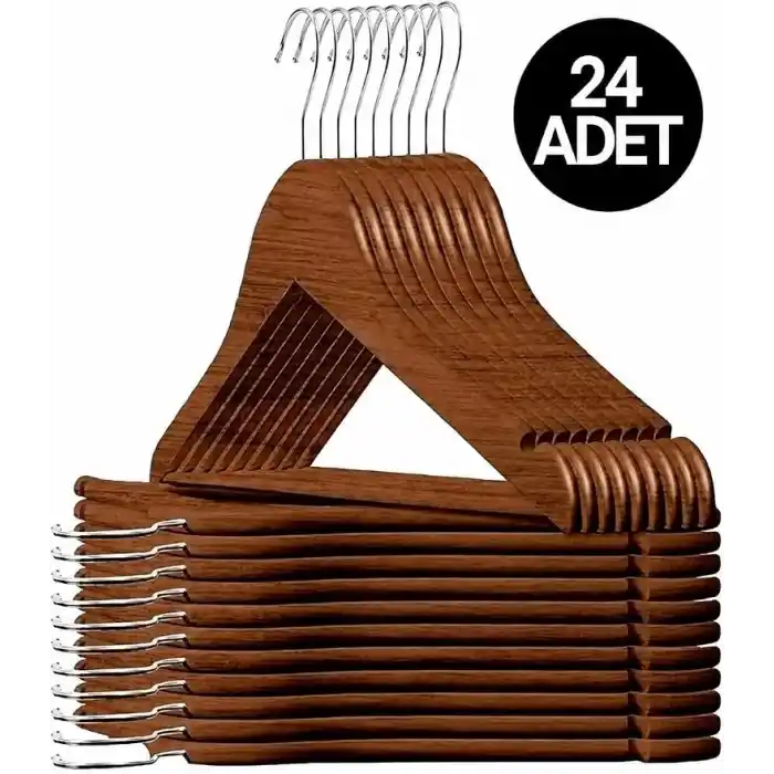 Hausgarten 24 Adet Ahşap Görünümlü Plastik Kahverengi Elbise Askı