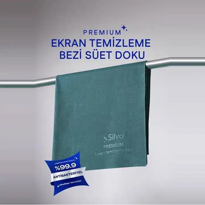 Silva Premium Ekran Temizleme Bezi Süet Doku 30x30 cm, Mikrofiber Ekran Temizleyici, TV Monitör Laptop Tablet Telefon Gözlük İçin, Spreysiz Kuru Temizlik, İz ve Hav Bırakmaz, Petrol Yeşili