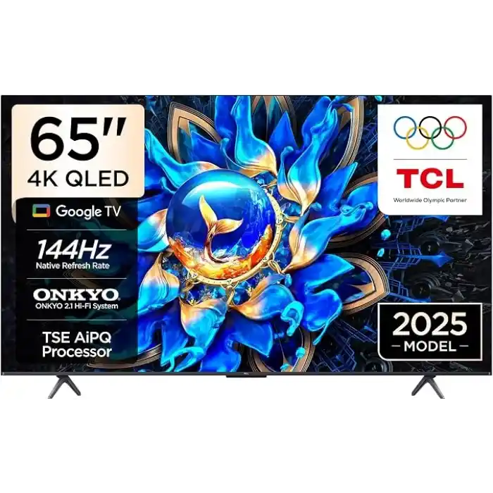 TCL 65 inç Akıllı TV 65T8C 4K QLED Renkli Quantum Crystal HDR10+ Oyun Google TV, 144Hz Doğal Yenileme Hızı, ONKYO 2.1 Hi-Fi Ses Sistemi, Dolby Atmos, DTS Virtual X, MEMC, Game Master (2025 Modeli)