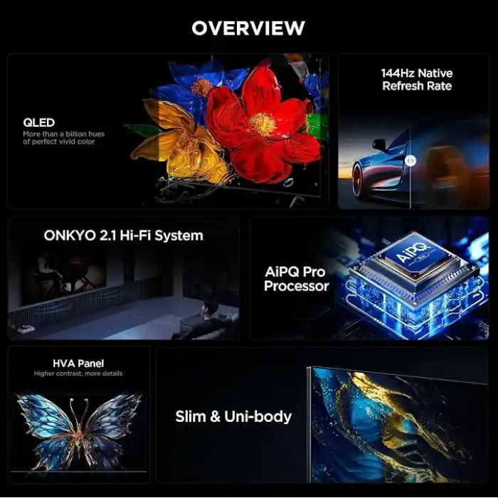 TCL 65 inç Akıllı TV 65T8C 4K QLED Renkli Quantum Crystal HDR10+ Oyun Google TV, 144Hz Doğal Yenileme Hızı, ONKYO 2.1 Hi-Fi Ses Sistemi, Dolby Atmos, DTS Virtual X, MEMC, Game Master (2025 Modeli)