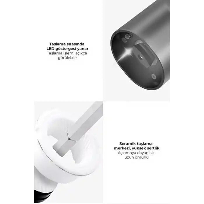 Neutron Pilli Led Işıklı Tuz ve Karabiber Öğütücü ikili Set