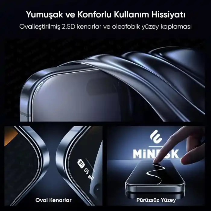 Minesk iPhone 17 Pro Max/18 Pro Max ile Uyumlu Hizalama Aparatlı Takılırken Camın Altında Kesinlikle Toz Bırakmayan Darbelere Karşı Ekstra Güçlü Ekran Koruyucu (Kolay Kurulum, 17 PRO MAX-18 PRO MAX)