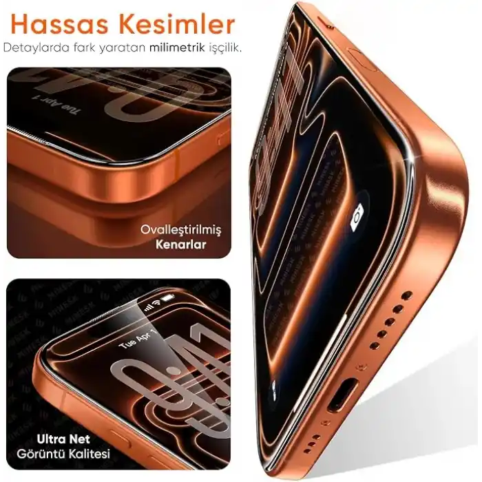Minesk iPhone 17 Pro Max/18 Pro Max ile Uyumlu Hizalama Aparatlı Takılırken Camın Altında Kesinlikle Toz Bırakmayan Darbelere Karşı Ekstra Güçlü Ekran Koruyucu (Kolay Kurulum, 17 PRO MAX-18 PRO MAX)