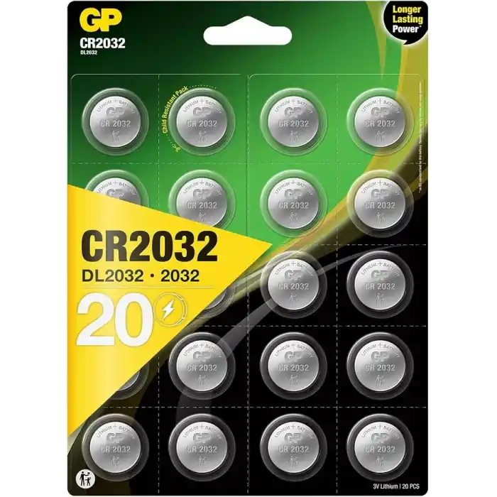 CR2032 3v Lithium Knopfzellen, 20 Stück Li-Mn Knopfbatterien CR 2032 - 3 Volt im 20-er Pack, Batterien einzeln entnehmbar (GP Batteries Markenprodukt)