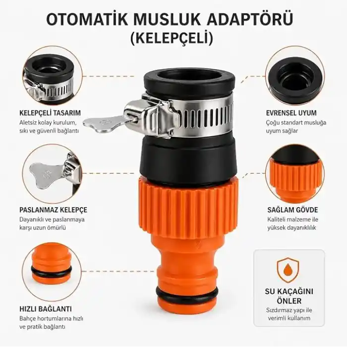 Orret Home Musluk Ucu Hortum Aparatı Kelepçeli Musluk Adaptörü Evrensel Uyumlu Hızlı Bağlantı Bahçe Hortum Bağlantı Aparatı Sızdırmaz Musluk Başlığı