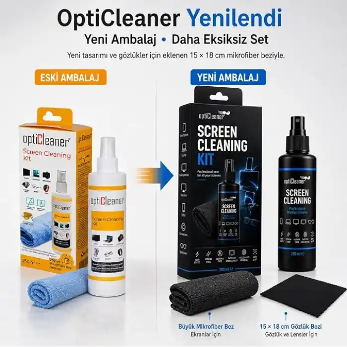 Ekran Temizleme Seti, 250 ml Sprey, Büyük Mikrofiber Bez ve 15 × 18 cm Gözlük Bezi, Laptop, TV, Monitör, Telefon, Tablet, Araç Ekranı ve Lensler İçin