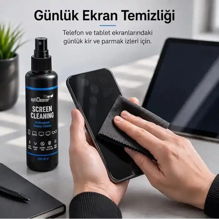 Ekran Temizleme Seti, 250 ml Sprey, Büyük Mikrofiber Bez ve 15 × 18 cm Gözlük Bezi, Laptop, TV, Monitör, Telefon, Tablet, Araç Ekranı ve Lensler İçin